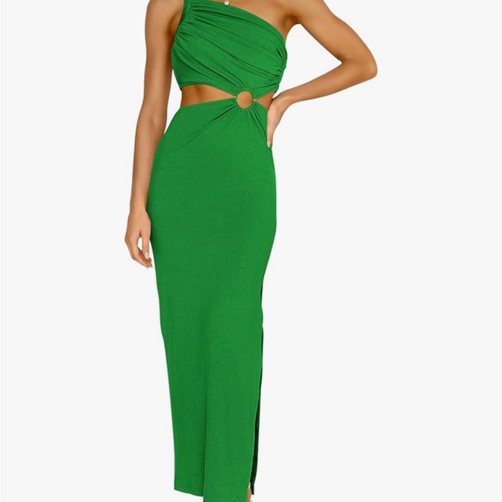 One-Shoulder Cut Out Green Dress